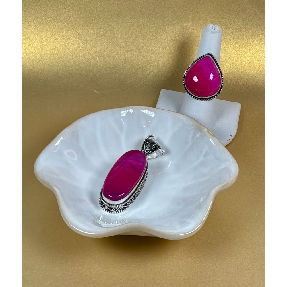 💗 Hot Pink Agate Gift Set – Ring + Pendant Duo ✨‎